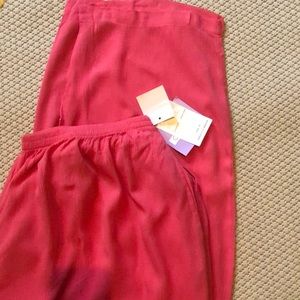 Pants womens new size 3X rayon pockets elastic waist CMshapes Hibiscus crepon